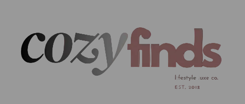 Cozy Finds logo on a gray background