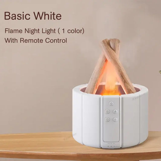 White flame night light with wooden sticks on a beige background